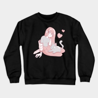 Girl and Cat Crewneck Sweatshirt